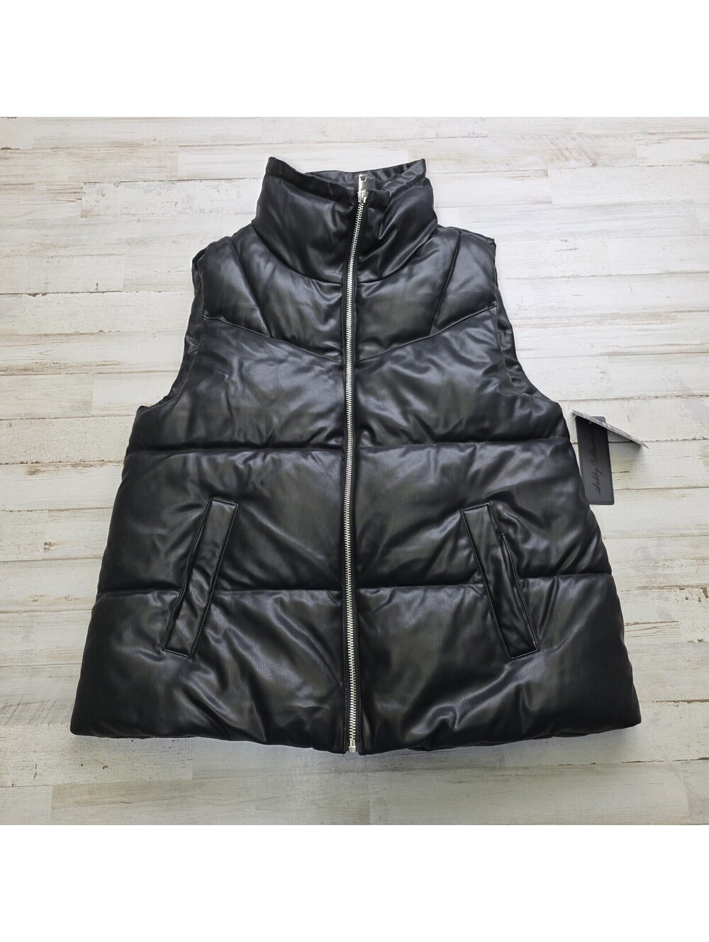 Sebby Collection Faux Leather Puffer Vest Jacket Women's MED - Black